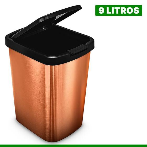 Imagem de Lixeira cesto 9 litros tampa click label cozinha e banheiro
