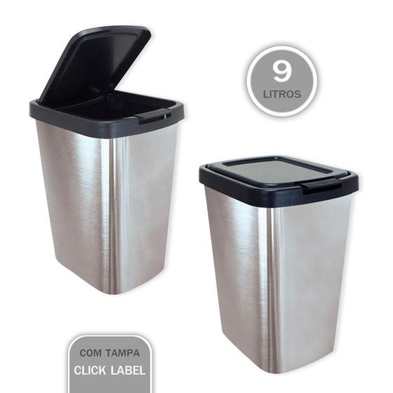 Imagem de Lixeira Cesto 9L Bronze, Vermelha Ou Inox Tampa Click Label