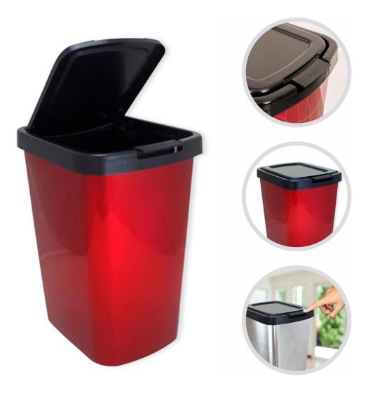 Imagem de Lixeira Cesto Com Tampa Click Inox Metalizada 9 Litros