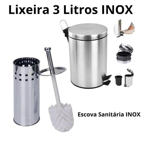 Imagem de Lixeira Cesto de Lixo 3 Litros com Escova de Cerda e cabo Inox com suporte