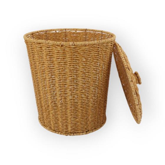 Imagem de Lixeira Cilindrica Com Tampa 15L Rattan Natural Oikos