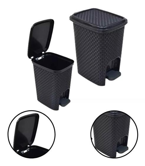 Imagem de Lixeira com Pedal Para Escritório Casa Banheiro Cozinha Cesto de Lixo Trama Rattan 7 litros Preta