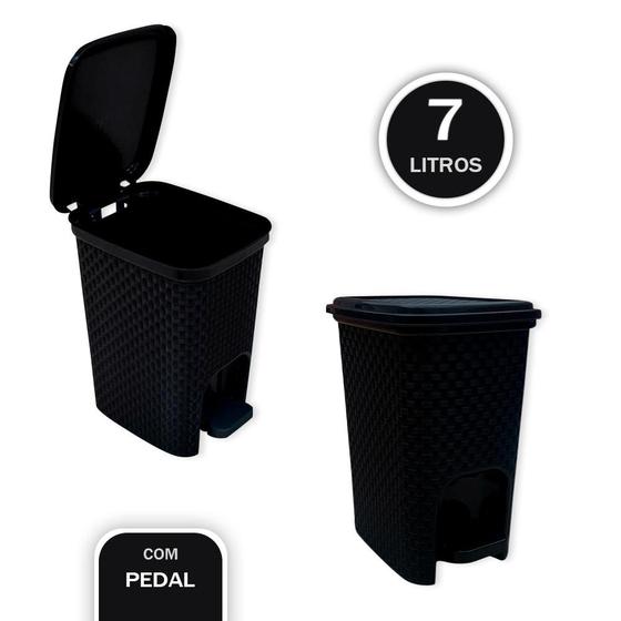 Imagem de Lixeira com Pedal Trama Rattan 7 litros Preta