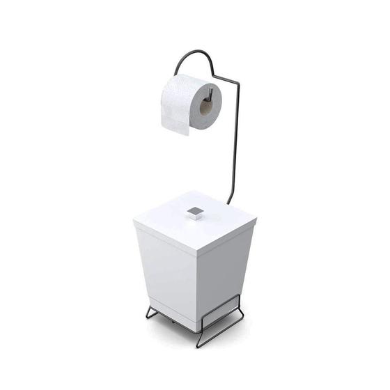 Imagem de Lixeira com Suporte de Papel Higiênico em Aço Preto - Stolf