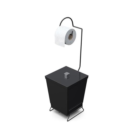 Lixeira com Suporte de Papel Higiênico em Aço Preto - Stolf