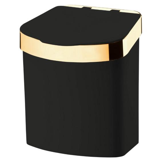 Imagem de Lixeira com Tampa 2,5 Litros Preta Friso Dourado Bancada Future