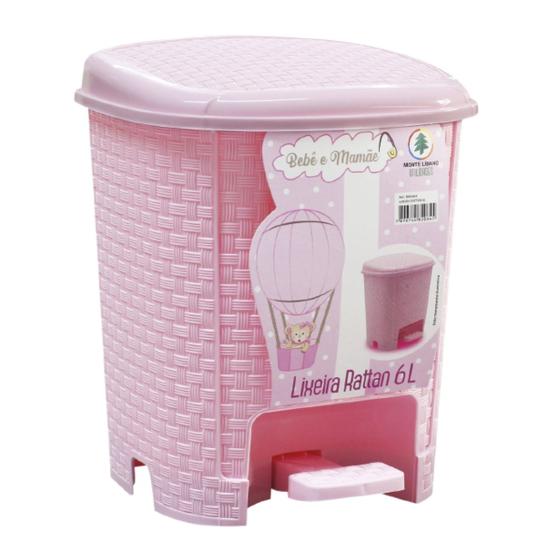 Imagem de Lixeira De Bebe 6 Litros Com Pedal Rattan Banheiro Rosa