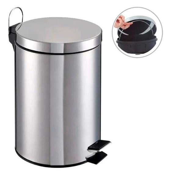 Imagem de Lixeira de Inox 12 Litros Com Pedal + Cesto Plástico Com Alça Para Banheiro Lavabo