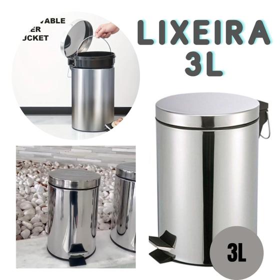 Imagem de Lixeira De Inox Com Pedal 3 Litros Com Balde de Plástico 