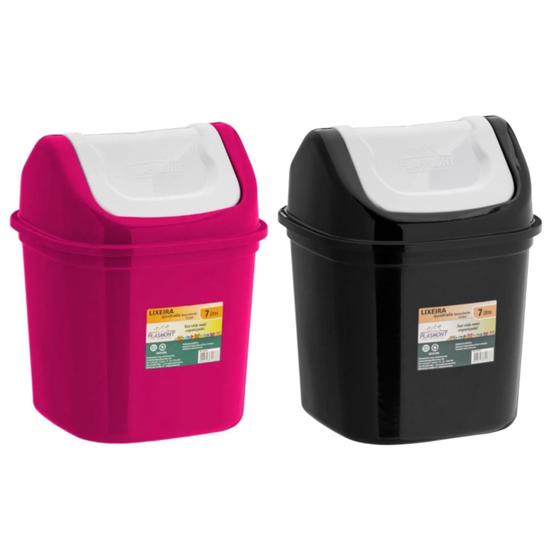 Imagem de Lixeira de pia de plástico quadrada com tampa basculante 7 litros - rosa ou preta