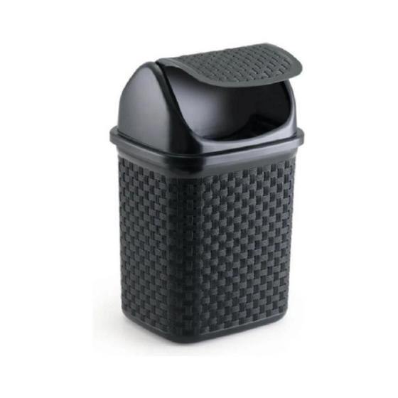 Imagem de Lixeira De Pia Tampa Basculante Rattan Plastico Preto 4,5l