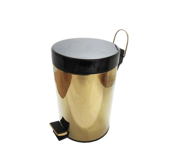 Imagem de Lixeira Dourada Com Tampa Preta Em Aço Inox Com Pedal 3L
