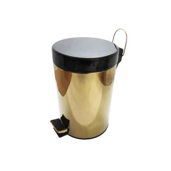 Imagem de Lixeira Dourada com tampa preta em Aco Inox para Escritorio com Pedal 5L - By Fineza