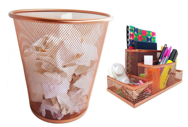 Lixeira e Kit Organizador de Mesa Rose Gold Escritório Menor preço em Lixeira e Kit Organizador de Mesa Rose Gold Escritório