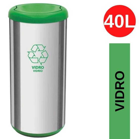Lixeira em Aço Inox Seletiva 40 Litros com Tampa Basculante PP cor Verde Tramontina Cápsula Selecta Plus Menor preço em Lixeira em Aço Inox Seletiva 40 Litros com Tampa Basculante PP cor Verde Tramontina Cápsula Selecta Plus