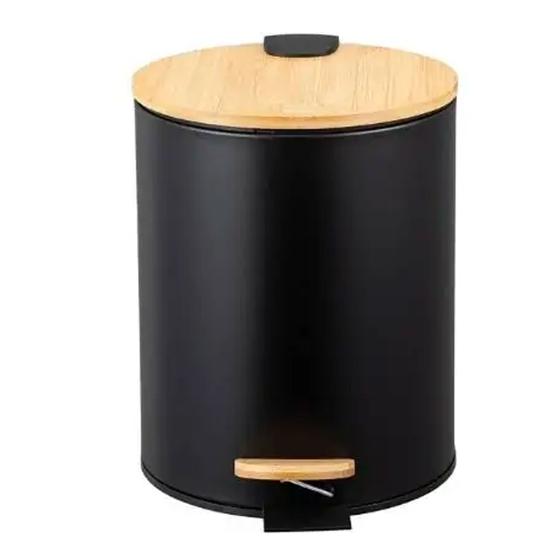 Imagem de Lixeira Em Inox E Tampa Bambu 5 Litros Com Pedal
