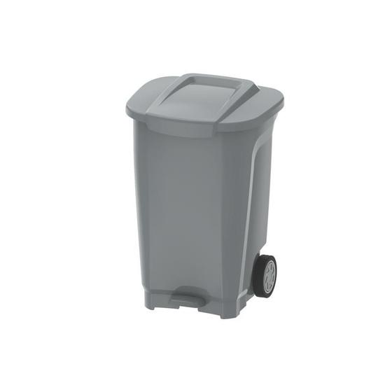 Imagem de Lixeira em plastico t-force cinza de 100l com eixo de metal e rodas de borracha