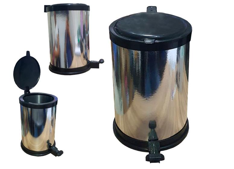 Lixeira Escritório Banheiro Cor Inox em Metal 12 Litros Menor preço em Lixeira Escritório Banheiro Cor Inox em Metal 12 Litros