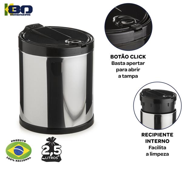 Imagem de Lixeira Ideal Para Cozinha Tampa Click 2.5L Inox Com Recipiente Interno