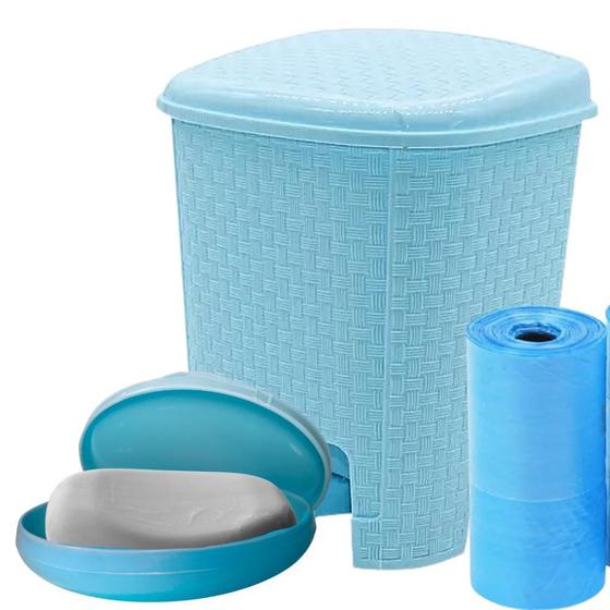 Imagem de Lixeira Infantil bebe Pedal 6L Rattan Com Saboneteira Azul