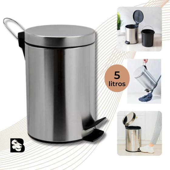 Imagem de Lixeira Inox 3 ou 5L Com Cesto Removível De Lixo de Aço Com Pedal Banheiro Cozinha Escritório Luxo