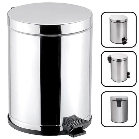Imagem de Lixeira Inox Para Banheiro e Cozinha Com Pedal e Recepiente em Plástico 10,5L Viel