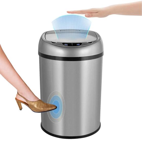 Imagem de Lixeira Inteligente com Sensor de Abertura Automática por Aproximação Banheiro Cozinha Lixo Aço Inox 8L DB04