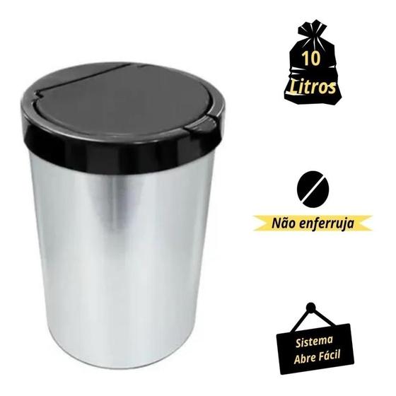 Imagem de Lixeira label inox 10l com tampa click ideal para escritório luxo