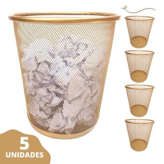 Imagem de Lixeira Luxo Dourado Ouro 10 Litros Aramada Escritório Kit