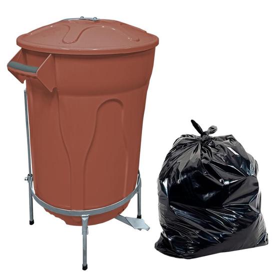 Imagem de Lixeira Marrom com Pedal de Aço 60 L + Saco de Lixo 100 U