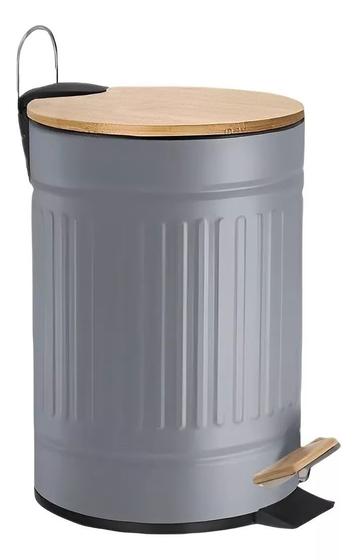 Imagem de Lixeira Mek em Aço e Bambu -Para Banheiro/Cozinha Cinza 3 L