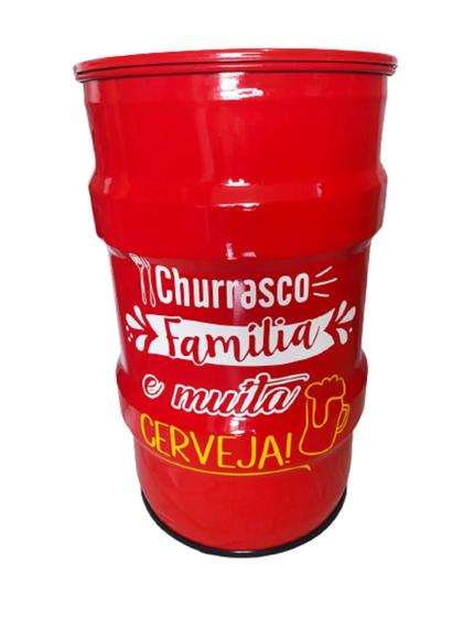 Imagem de Lixeira Metalica Churrasco E Familia Tonel 50Lt Decorativa