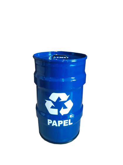 Imagem de Lixeira metalica tambor  reciclagem papel tonel 50lt