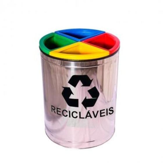 Lixeira Mix 50 Litros Com 4 Divisões Para Coleta Seletiva- Inox Menor preço em Lixeira Mix 50 Litros Com 4 Divisões Para Coleta Seletiva- Inox