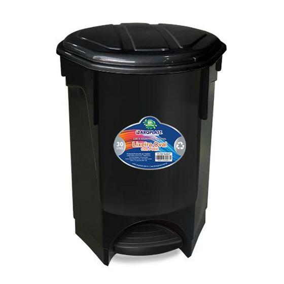 Imagem de Lixeira Multiuso Oval Com Pedal  e Tampa 30 litros Preta - Arqplast