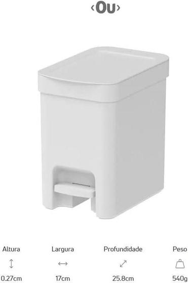 Imagem de Lixeira Pedal 6 L Banheiro Lavabo Dual Trium Compacta Branco