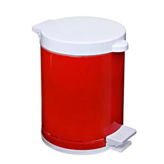 Imagem de Lixeira Pedal Cesto De Lixo Tampa 4,5 Litros Vermelha e Branca Cozinha Banheiro Viel