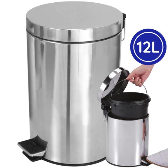 Imagem de Lixeira Pedal Inox Cesto Removível Cozinha Banheiro 12L 