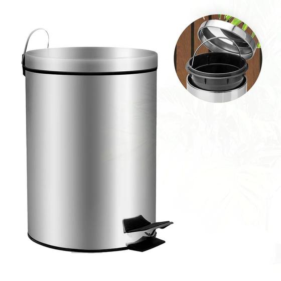 Imagem de Lixeira Pedal Inox Com Cesto Lixo interno 5 Litros Multiuso Ágata MOR