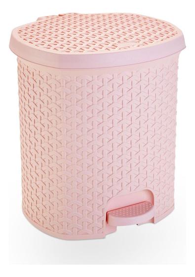 Imagem de Lixeira Pedal Rattan 15 L Cozinha Banheiro Escritorio Rosa