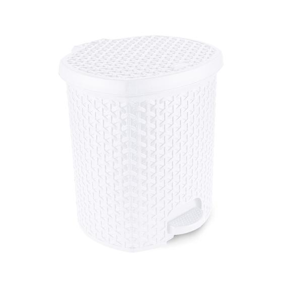 Imagem de Lixeira Pedal Rattan Cozinha Banheiro 15 Litros de Plástico Branco