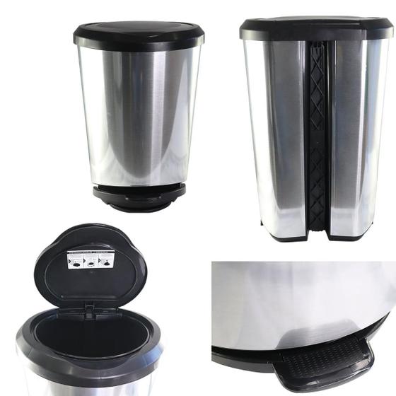 Imagem de Lixeira Plástica 20 Litros Com Pedal Imita Inox Label