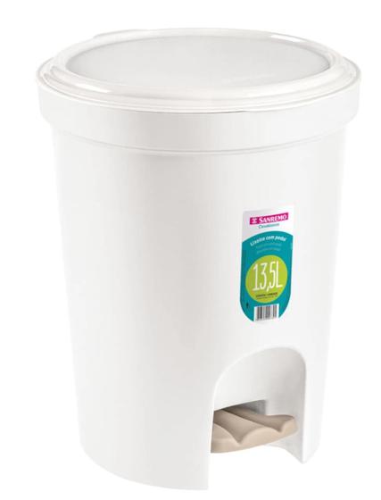 Lixeira Plástica Com Pedal 13,5 Litros Branca Sanremo Menor preço em Lixeira Plástica Com Pedal 13,5 Litros Branca Sanremo
