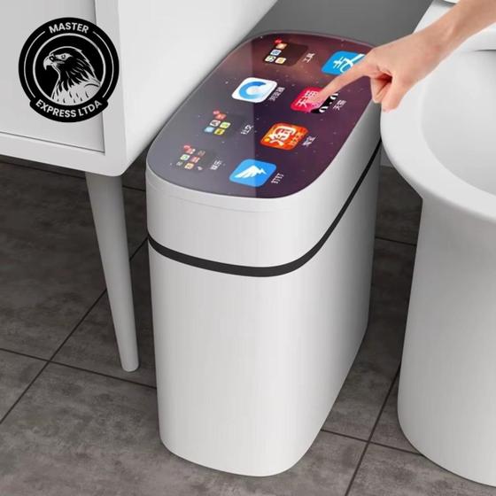 Imagem de Lixeira Plástica com Sensor 16L USB Recarregável - Branca