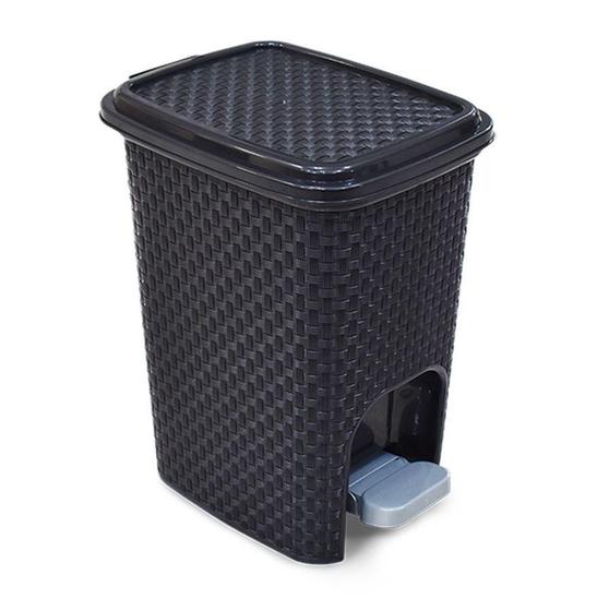 Imagem de Lixeira Plástica Rattan 7 Litros Com Pedal Preta Arqplast