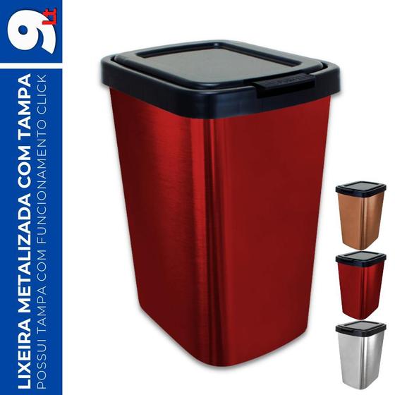 Imagem de Lixeira Prática 9 Litros Prata Click Label 25462 Arqplast