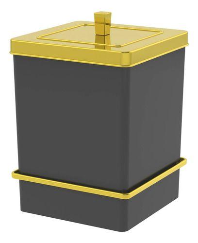 Imagem de Lixeira Quadrada 6,5l Com Suporte Adesivo - Preto/dourado