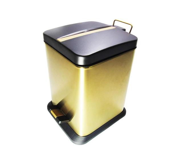 Imagem de Lixeira Quadrada Dourada E Preta Em Aço Inox Com Pedal 12L