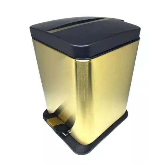 Imagem de Lixeira Quadrada Dourada e Preta em Aco Inox Com Pedal 6L - By Fineza
