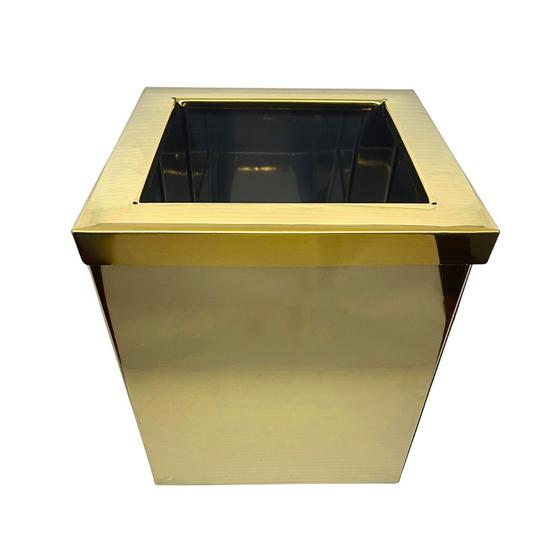 Imagem de Lixeira Quadrada Dourada em Aco Inox Com Aro 15L - By Fineza